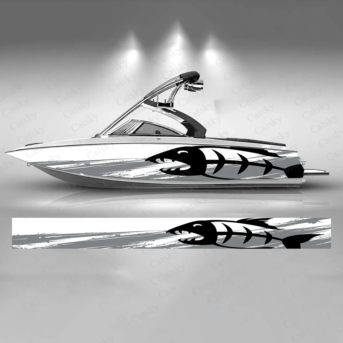 Horror Fish Bones Boat Sticker Fashion Custom Fish Boat-Sticker Vinyl Waterproof Boat Wrap Graphic Boat Wrap Decal