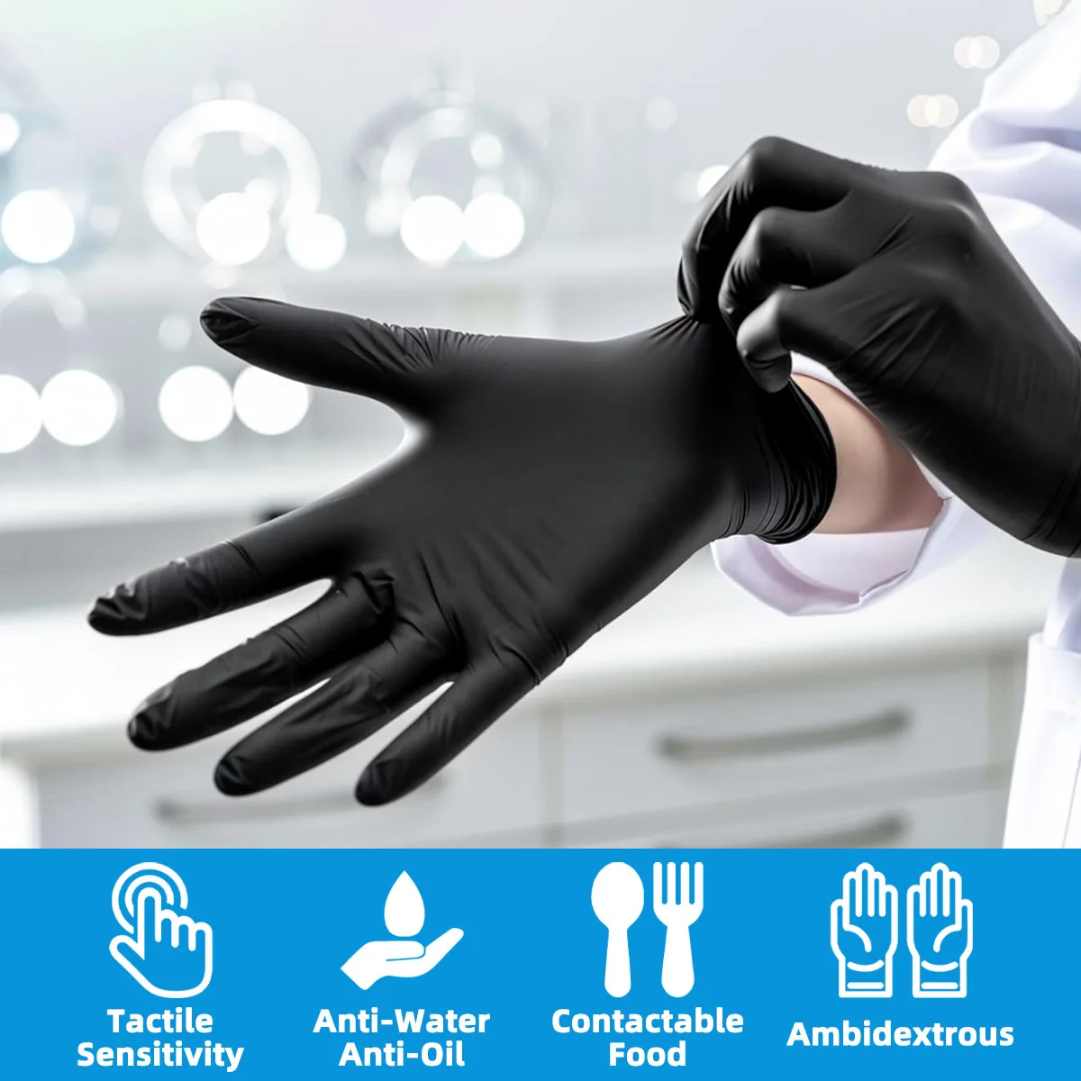10/100PCS Disposable Nitrile Black Gloves Without Powder Or Latex Reusable For Car Washing Home Cleaning Multifunctional Gloves