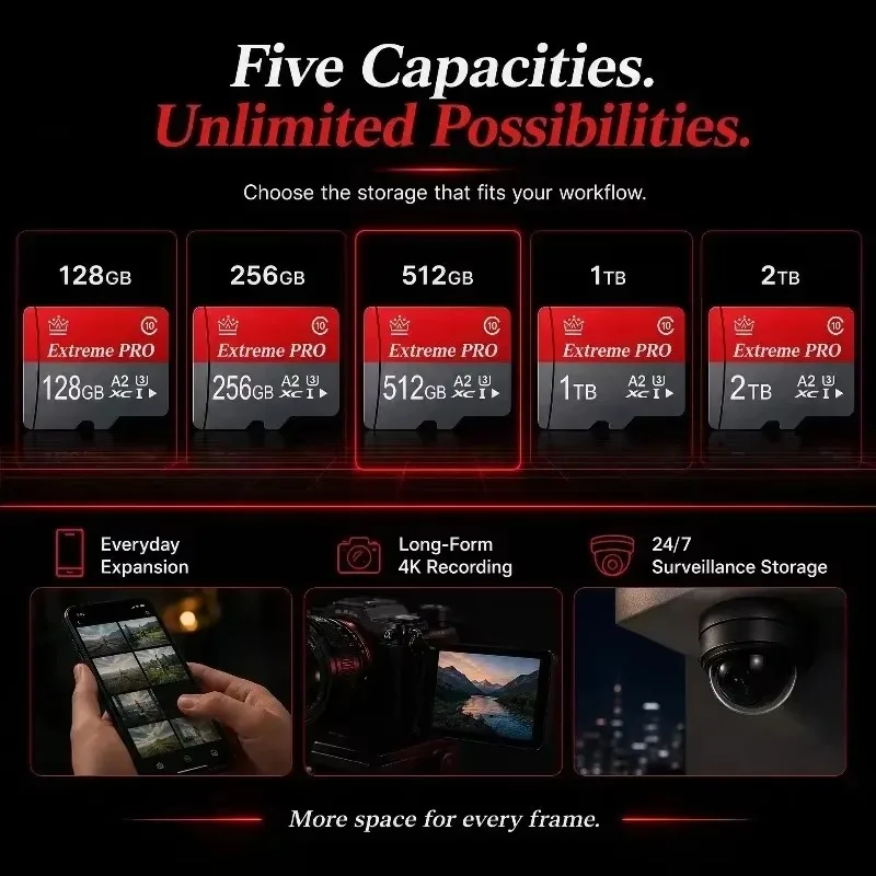 Micro TF SD Card High-Speed 128GB 256GB 512GB U3 A2 TF Cards SD Cards Memory Card Temperature Proof 4K for Camera/Drone