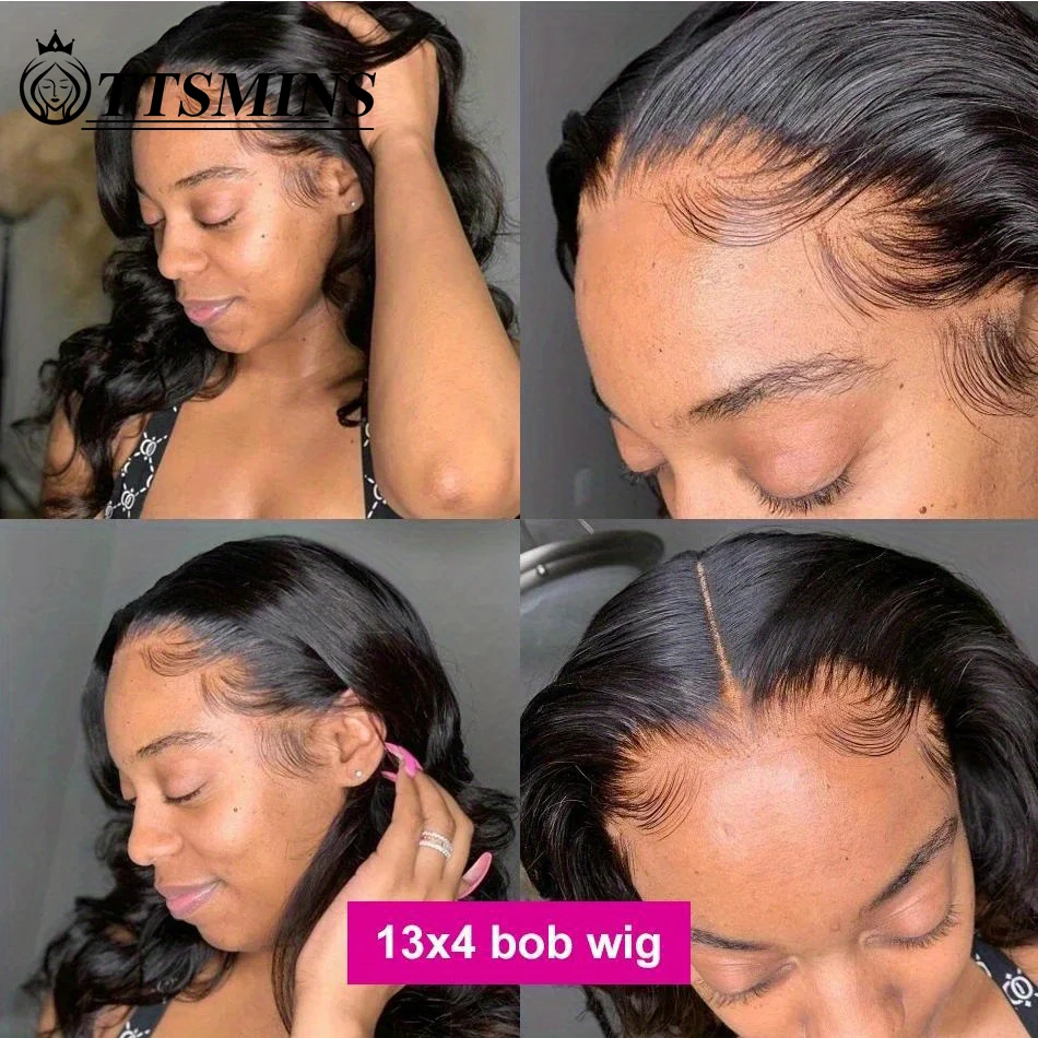 Wig Bob basah dan bergelombang pendek tanpa lem 13x4 HD Wig rambut manusia renda depan tidak terlihat rambut Remy Brasil pra pencabutan dengan rambut bayi