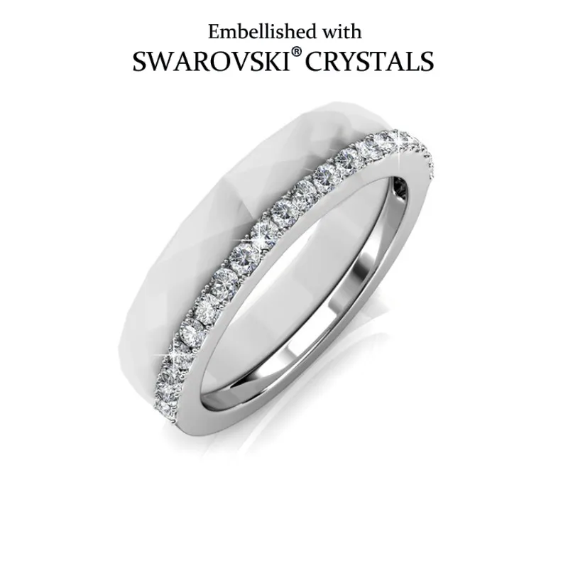Daisini 2 Layers Black/White Ceramic Crystal Wedding Rings Embellished with Premium Grade Crystal From Swarovski for Women