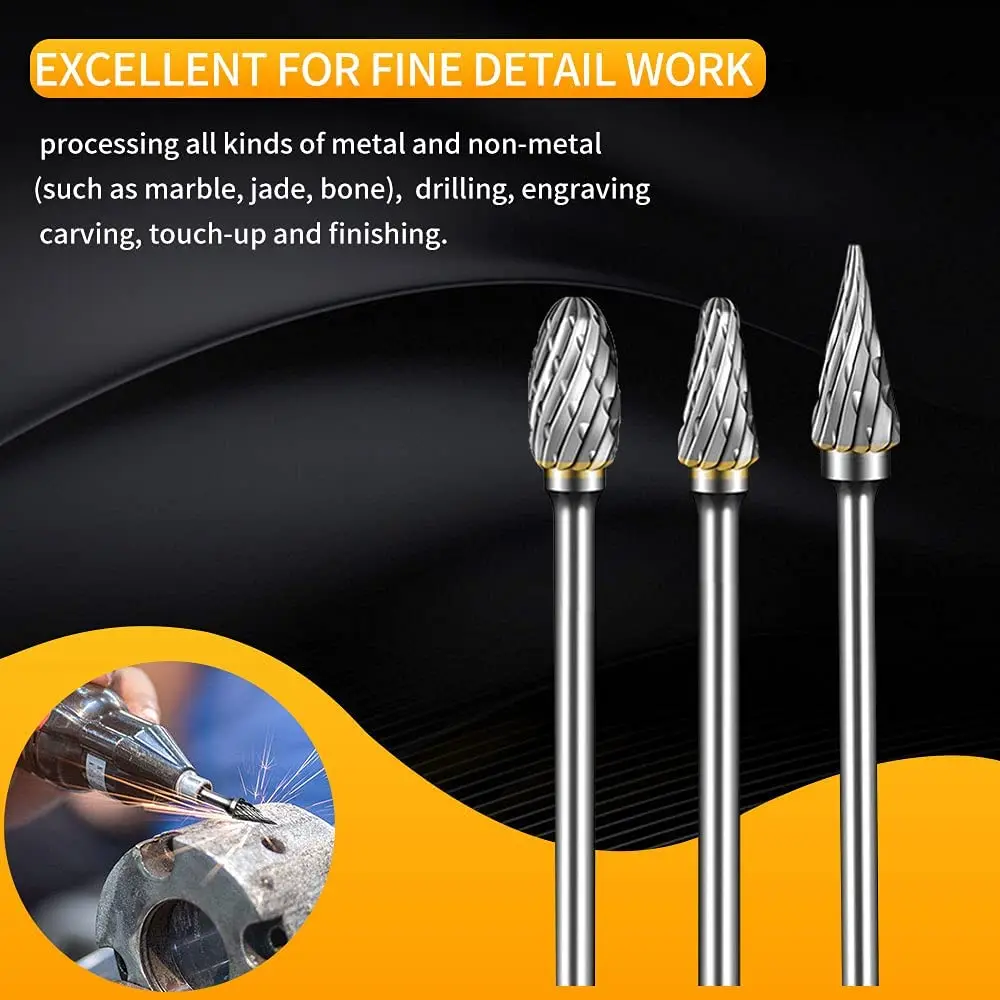 Tungsten Carbide Rotary Burr Set 1/10/20pcs, with 3mm Shank 6mm Bit for Wood & Stone Carving