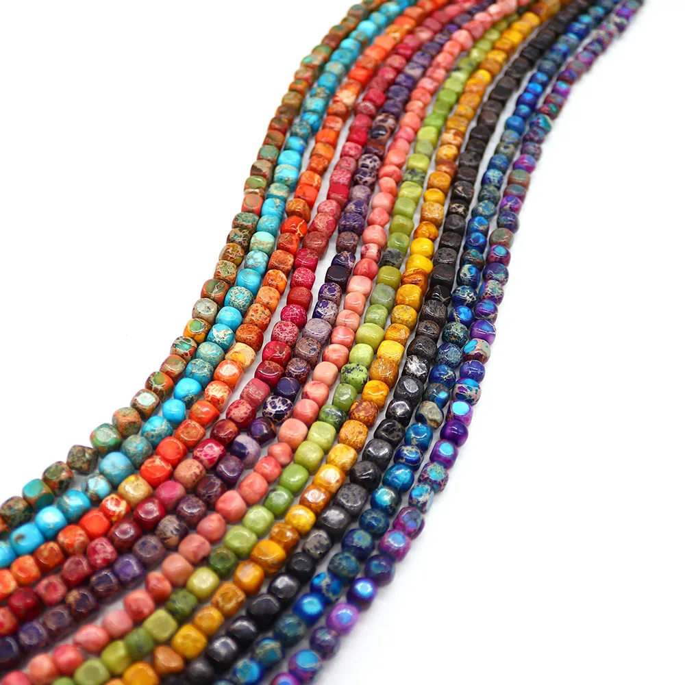 5-7mm Irregular Square Natural Stone Beads Blue Red Sea Sediment Jasper Loose Beads for Jewelry Making Handmade DIY Bracelet