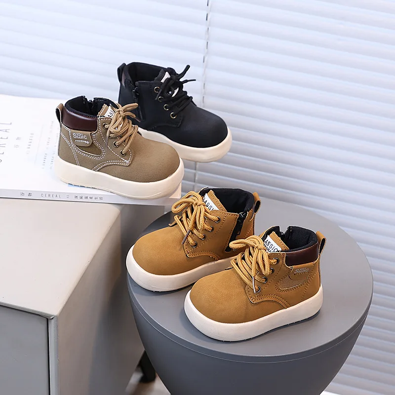 

Детские ботильоны с боковой молнией. Детские модные ботинки в корейском стиле. Осень-зима 2023. Короткие ботинки унисекс для мальчиков и девочек.