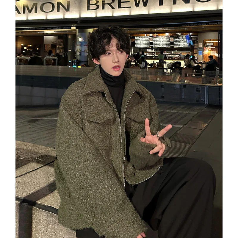 

Мужская куртка из шерстяной смеси с узором в горошек, повседневная, нейтральная, с декоративными элементами и отделкой