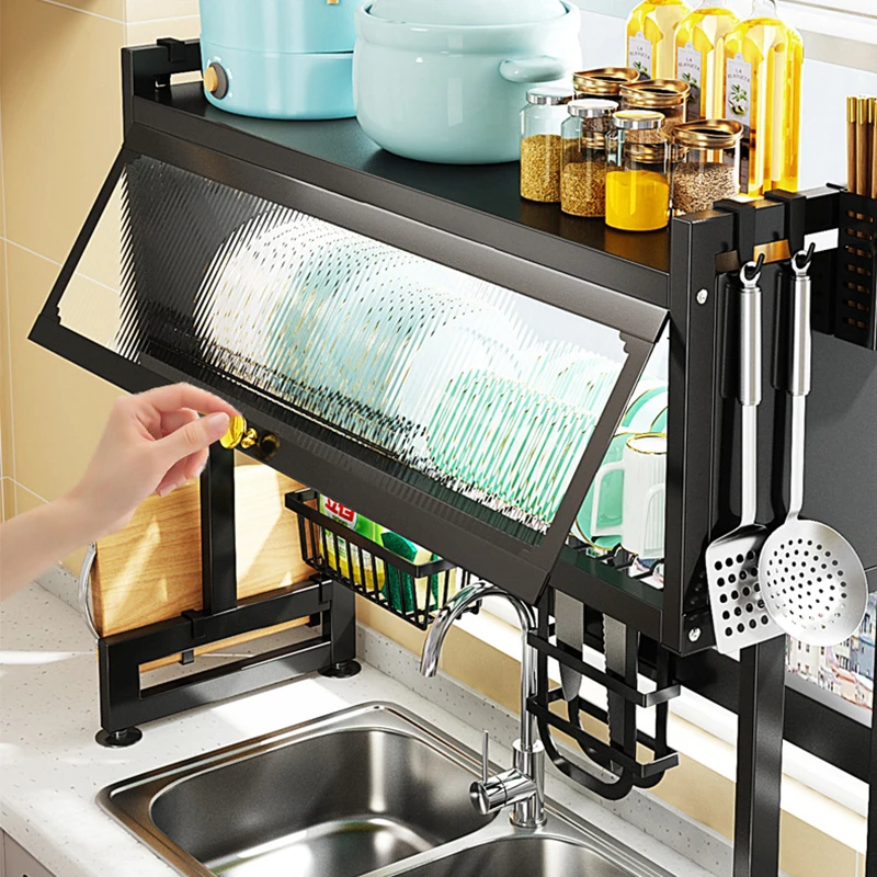 2/3 Tiers Cabinet Door Sink Rack Countertop Dish Storage Rack With Organizer Kitchen Multi-function Dishwasher Rack Dish Rack