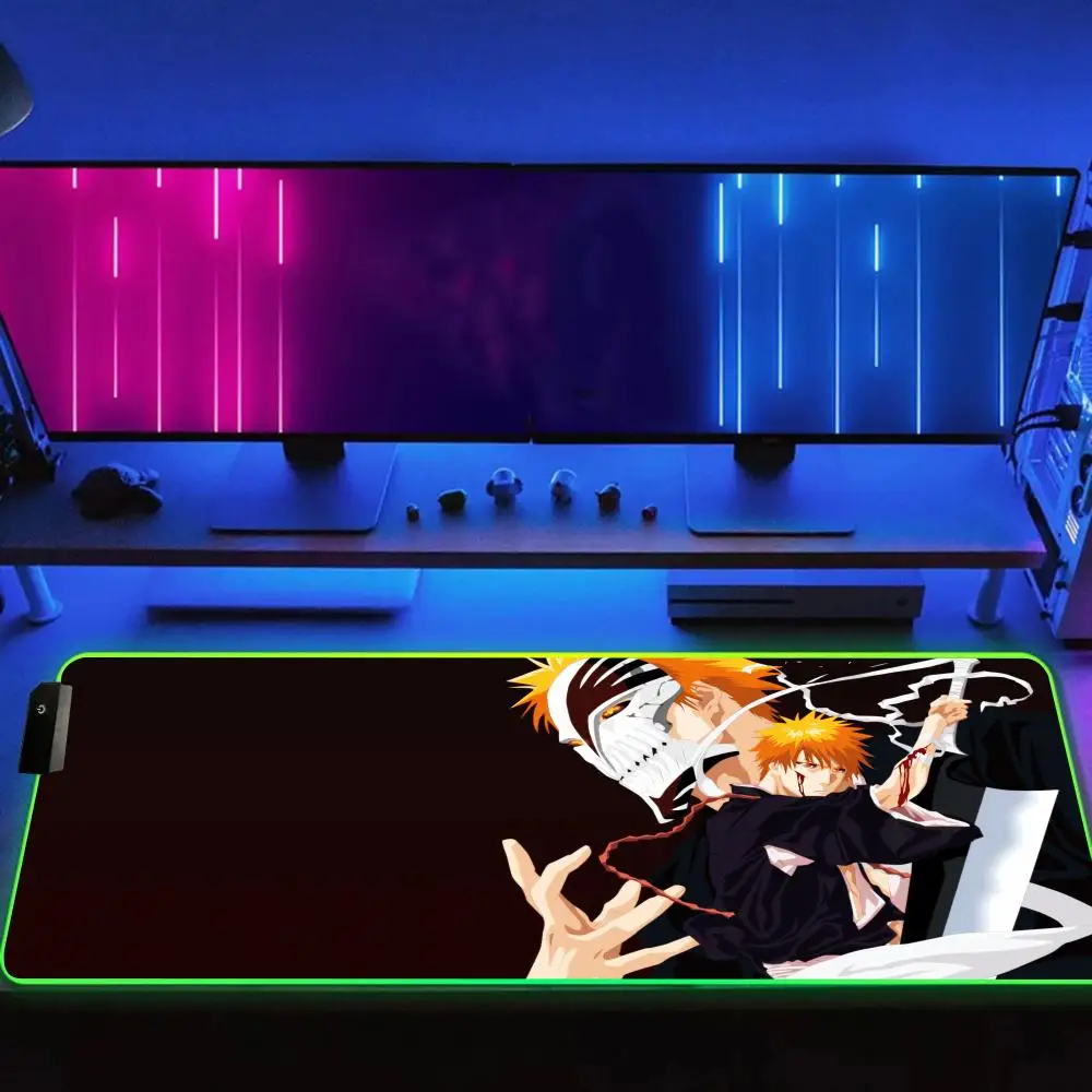 Anime B_bleach Large RGB Mouse Pad Gamer Cabinet Pc Keyboard Computer Desk Mat 1000x500 Luminous LED keyboard Pad Desk Cover