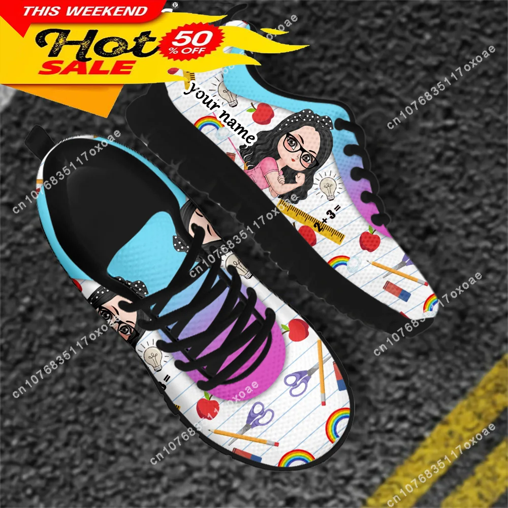 Sepatu sneaker wanita motif kartun, sepatu sneaker kasual, sepatu Flat wanita, motif kartun pribadi, sepatu bertali nyaman