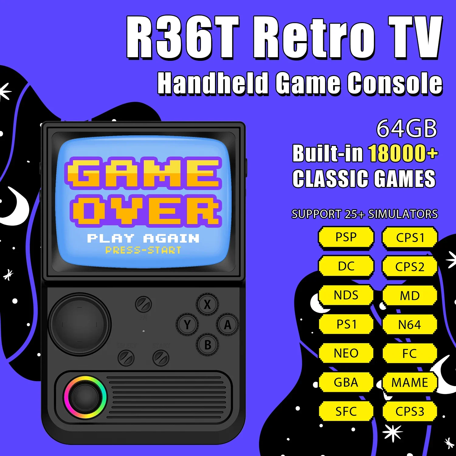 

R36T Retro TV Handheld Game Console 3.5'' IPS Screen 22000+Games Wi-Fi Portable Pocket Video Console Ship From US
