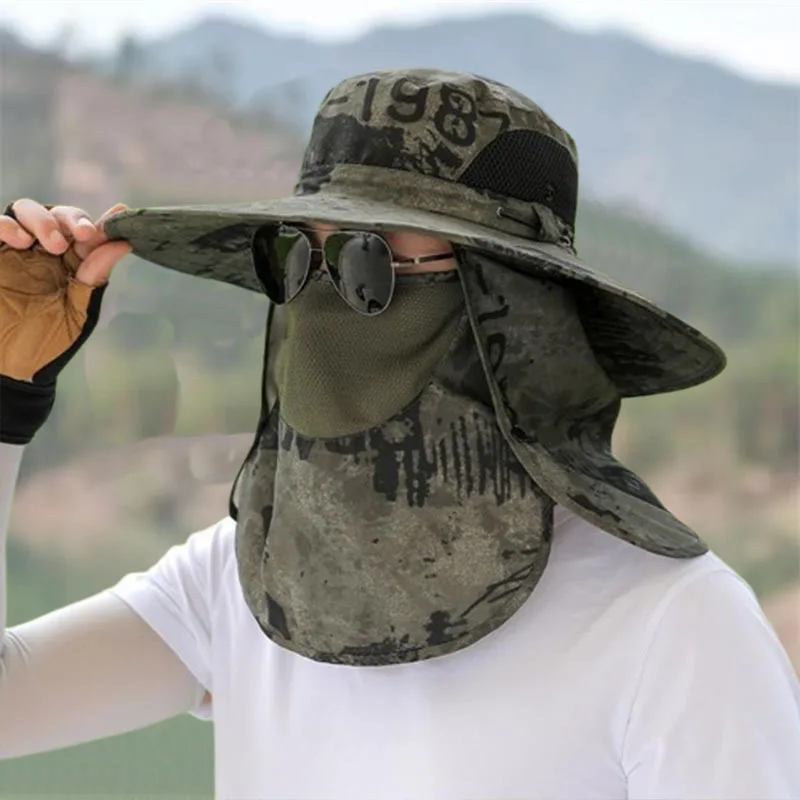 Fishing Hat Men's Camouflage Sunscreen Hat Detachable Face Mask Outdoor Fisherman's Hat Mountaineering Sports Hat