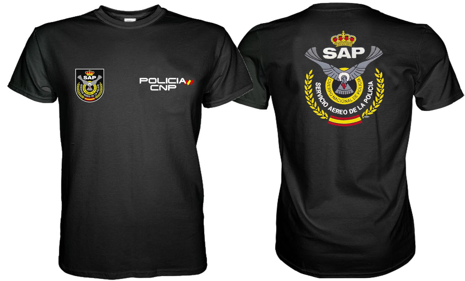 Camiseta SAP Insignias Policia Nacional Española, 100% Algodón, De Alta Calidad, Casual Top