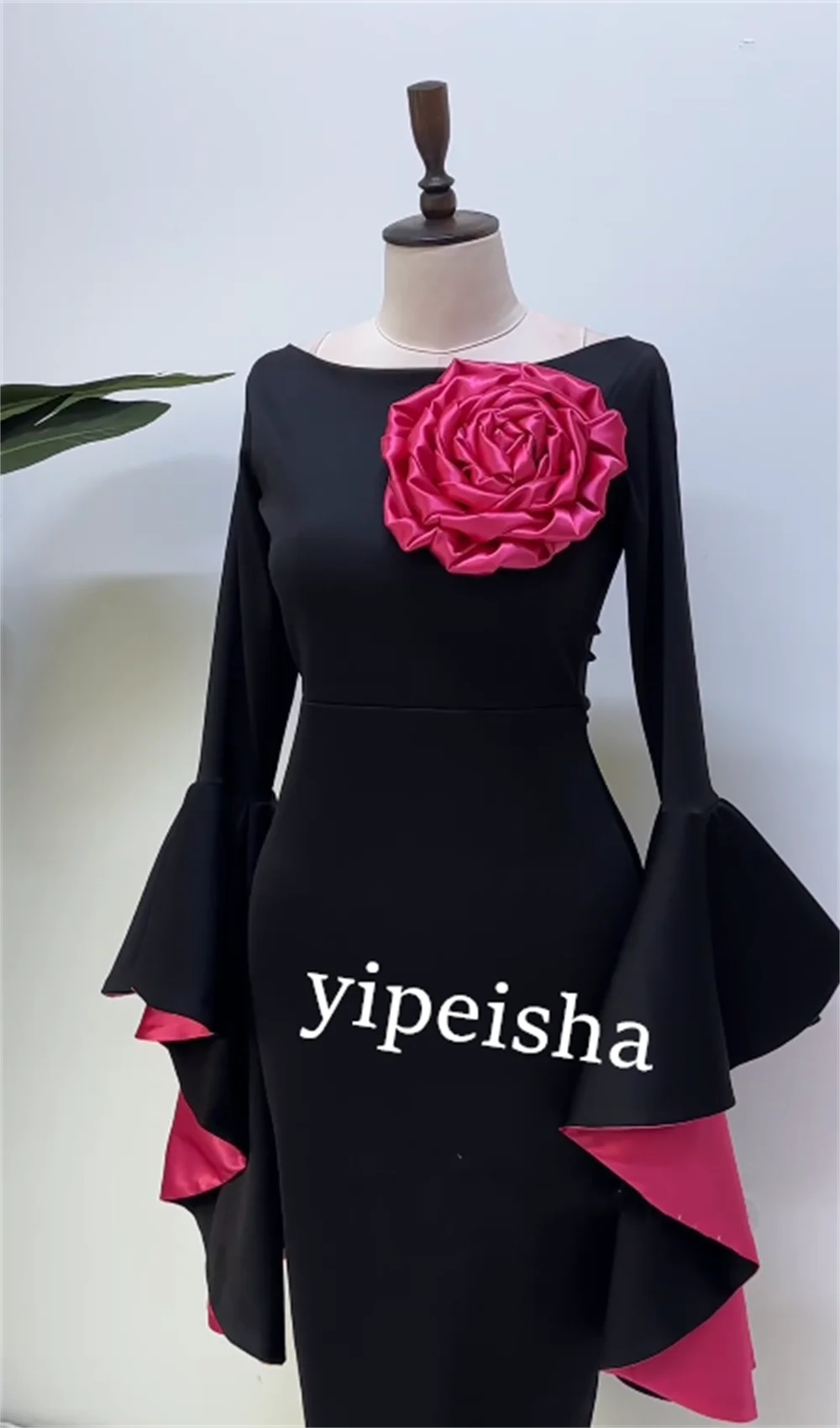 Jersey personalizado plissado flor dia dos namorados a linha o-pescoço vestido de ocasião sob medida vestidos midi