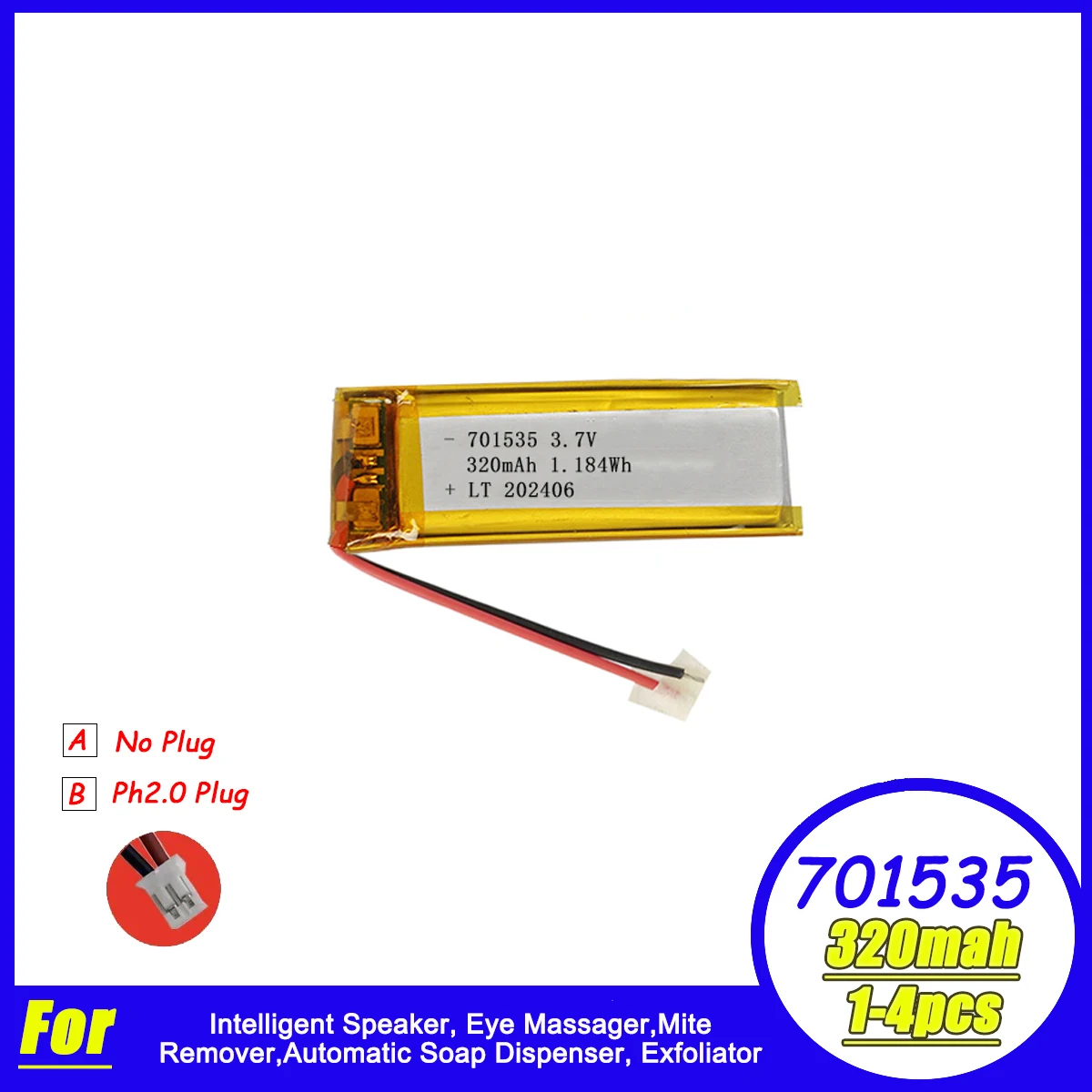 701535 Lithium Battery 320mAh 3.7V Rechargeable Lipo Batteries For Intelligent Speaker Eye Massager Mite Remover GPS MP5 MP4