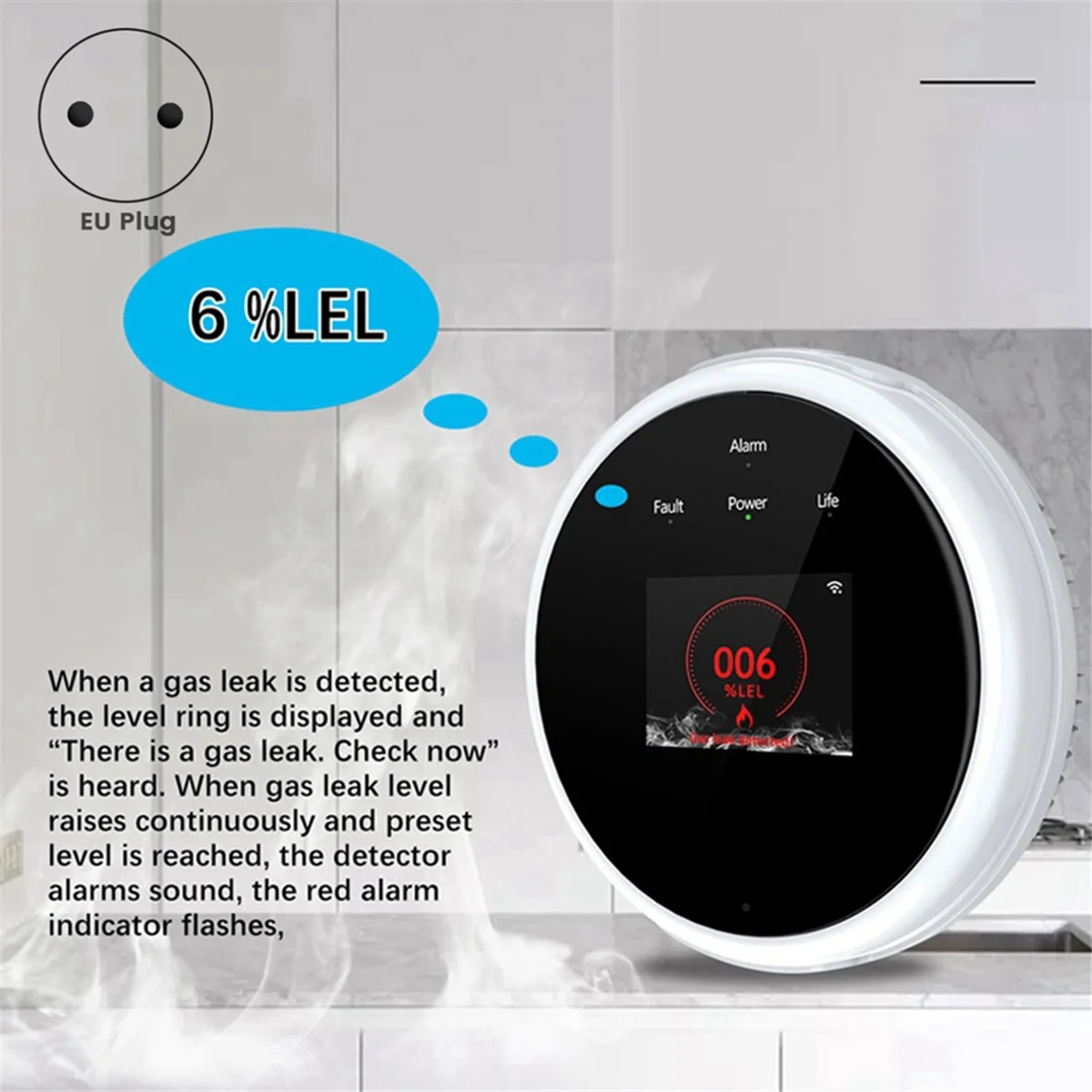 Wifi Natural Gas Sensor Combustible Household Smart Gas Alarm Detector Leakage Sensor Wifi Temperature Detectors EU Plug