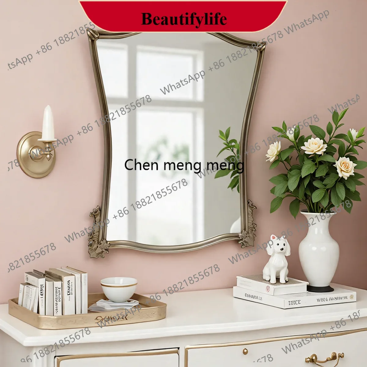 A17  French special-shaped bathroom mirror wall hanging wall retro bathroom makeup mirror European light luxury
