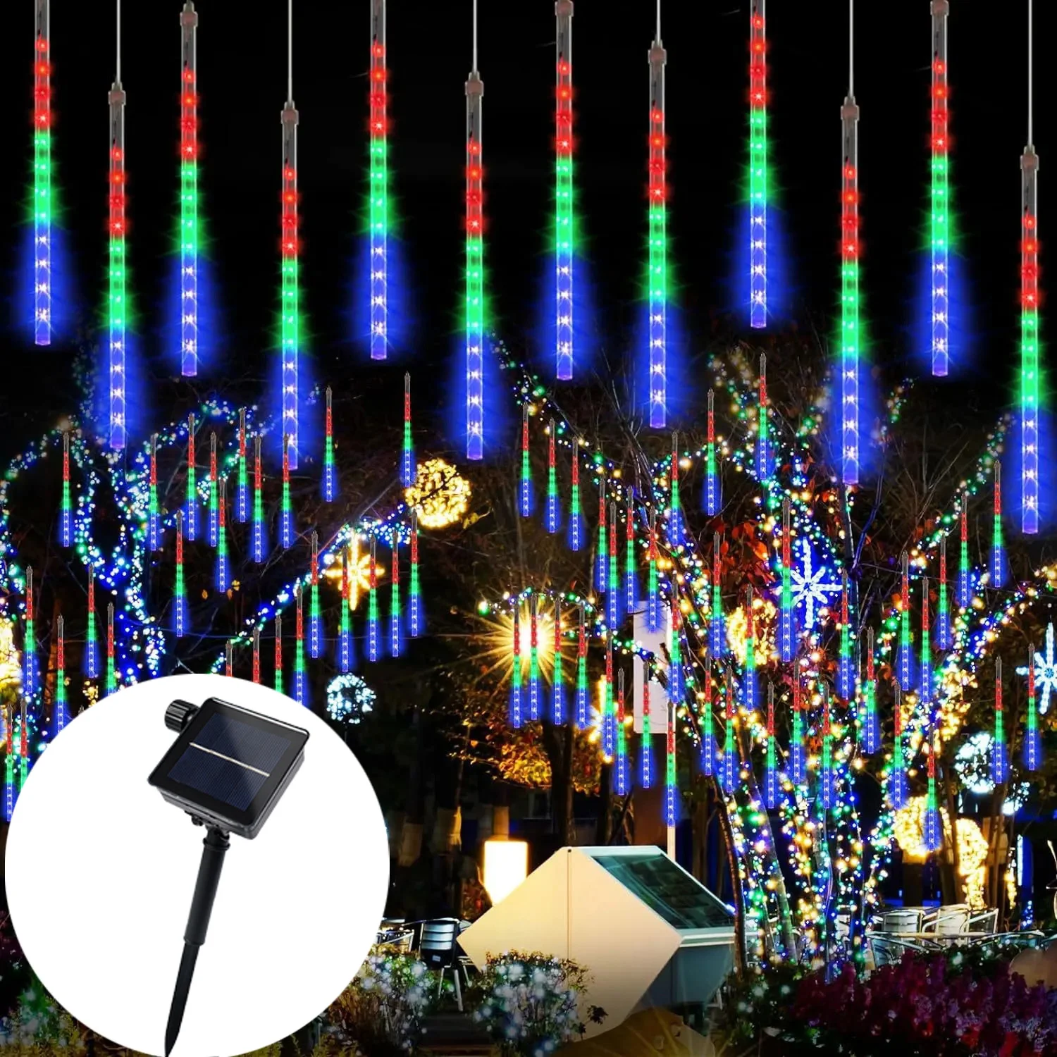 LED 8 Tube Solar Meteor Shower Rain String Lights 30/50cm Holiday Garland Fairy Light Outdoor Christmas Tree Wedding Decoration