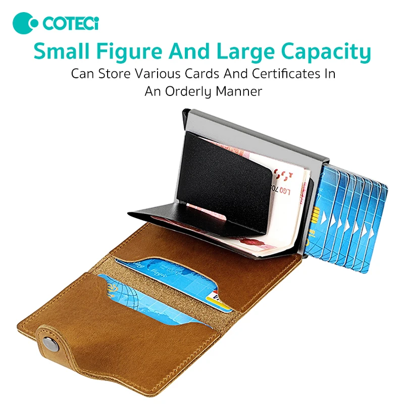 COTECi Multi-function Wallet Men's Multi-card Business ID Card Bag Anti-theft Metal Automatic Card Box Wallet