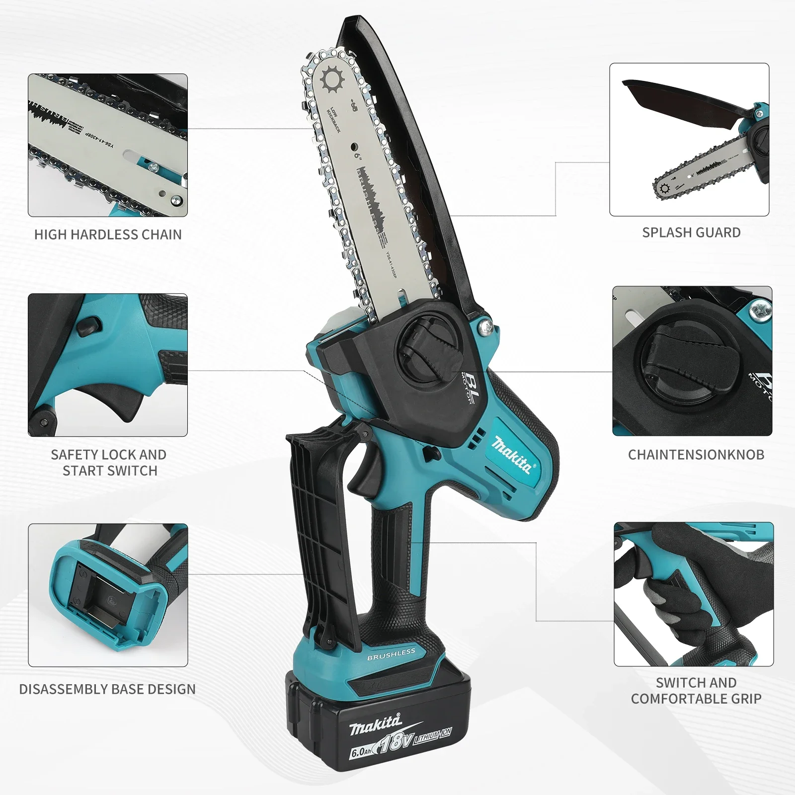 Cordless Chainsaw for Woodworking with Small Handheld Electric 6-inch Logging Sawzall Mini Portable Chainsaw UC286