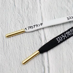 Advanced Black White Printed Japanese Letter Laces Metal Tips End Shoelaces 0.8cm Wide Casual Sneakers Polyester Drawstring Cord