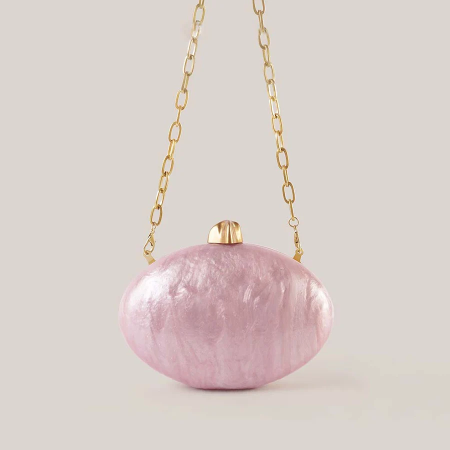Women's Design Elegant Handbag Fashion Acrylic Clutch Purse Oval Shaped Evening Bag Chains Shoulder Bags Party Dinner Bags Bolsa