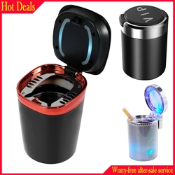 Car Ashtray Cup with Lid Anti-Odor Stainless Steel LED Light One-Click Open Car Ashtray Portable Removable Fireproof