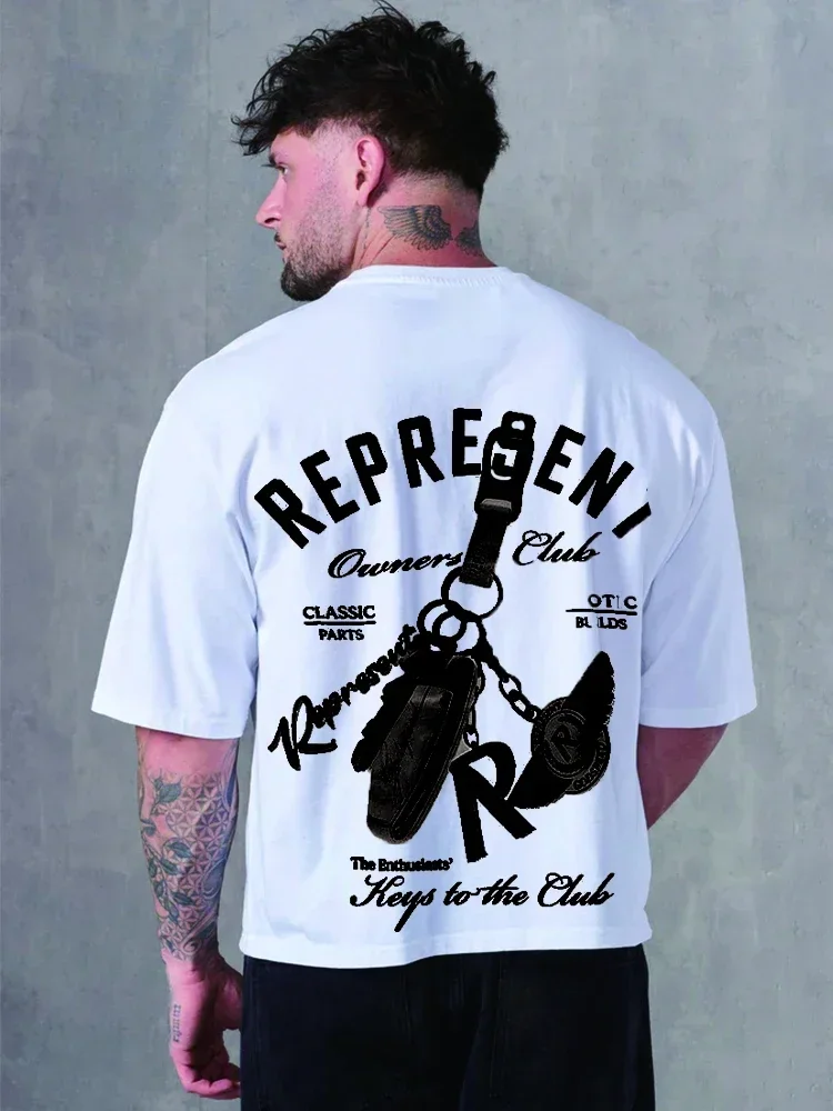 

2025 New Hot Summer Luxury Brand Men's Cotton T-Shirt Motorcycle Club Key Printed Letters Short Sleeve Women's Cotton T-Shirt