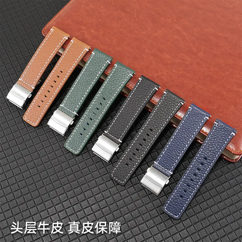 For Citizen, Tissot, Omega, Mido, Armani, Xiaomi, Huawei Quick-release Double-sided Lychee-patterned Genuine Leather Straps