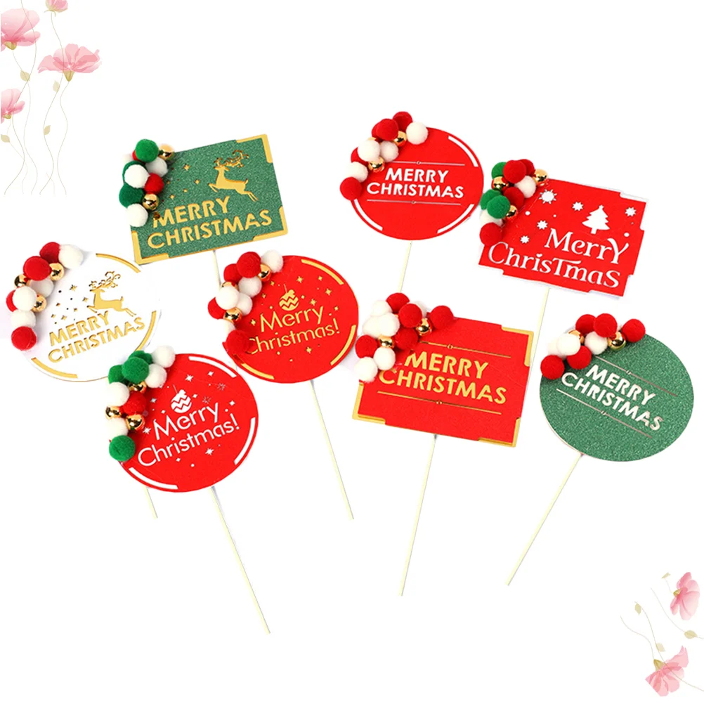 6 PCS Christmas Pompon Topper Party Supplies Cake Decor Cupcake Small and Fresh Hairball Pick