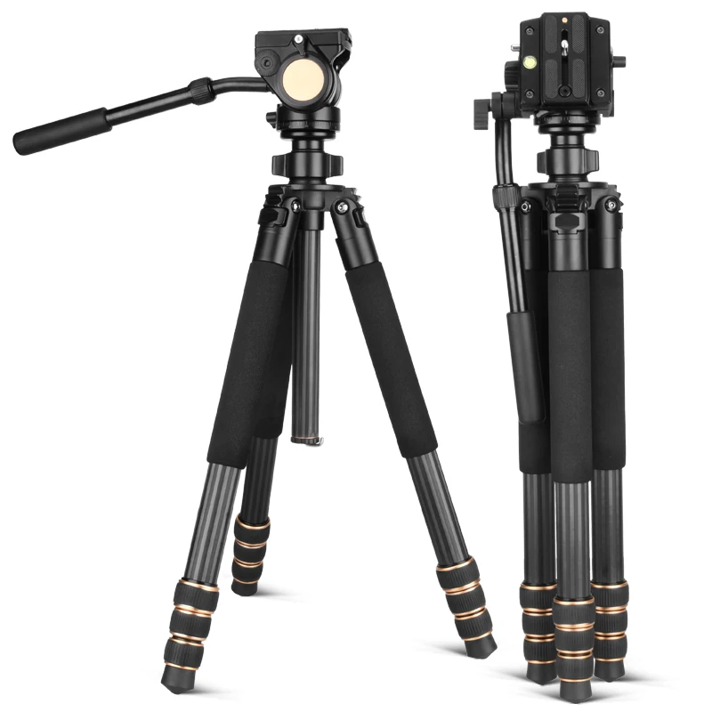 QZSD-640C 180CM High Max Load 15KG Professional Carbon Fiber Tripod With Damping Panhead 32mm Diameter For DSLR Digital Camera