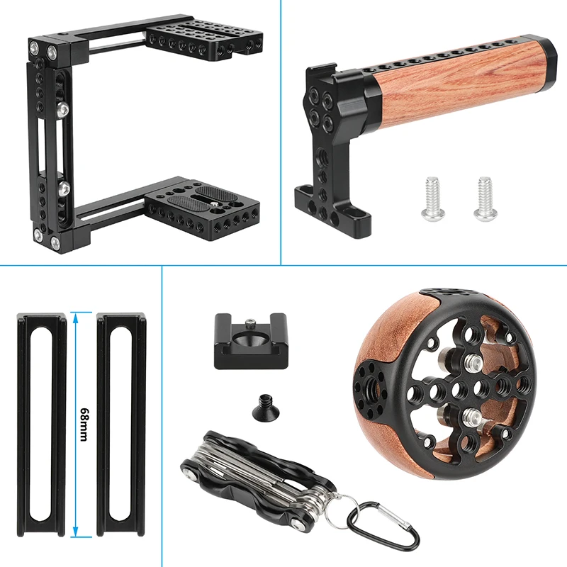 CAMVATE Универсальный штатив для камеры с верхней и боковой деревянной ручкой и адаптером для башмака и регулируемыми раздвижными стержнями для зеркальных фотоаппаратов