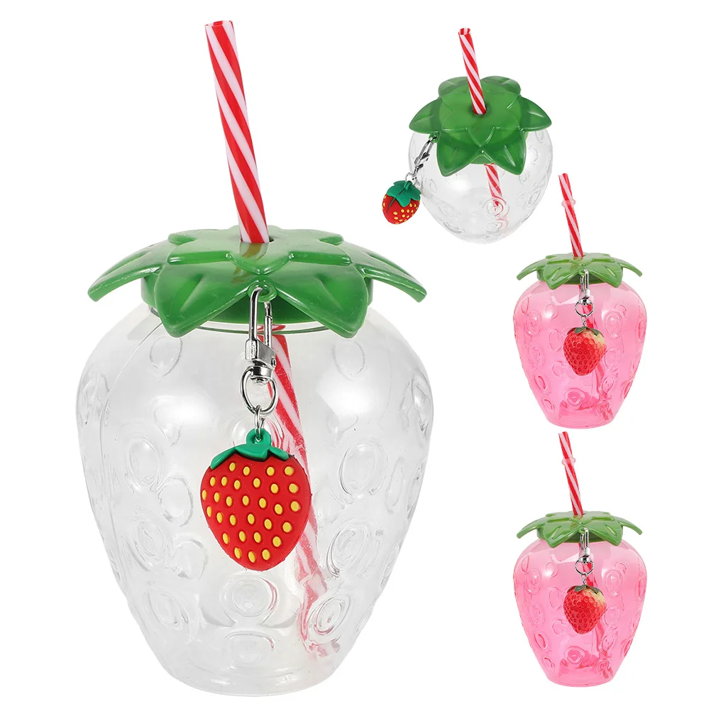 

4Pcs Strawberry Shaped Cups Detachable Plastic Drinking Cups Large Capacity Party Beverage Bottles with Lids and Straws
