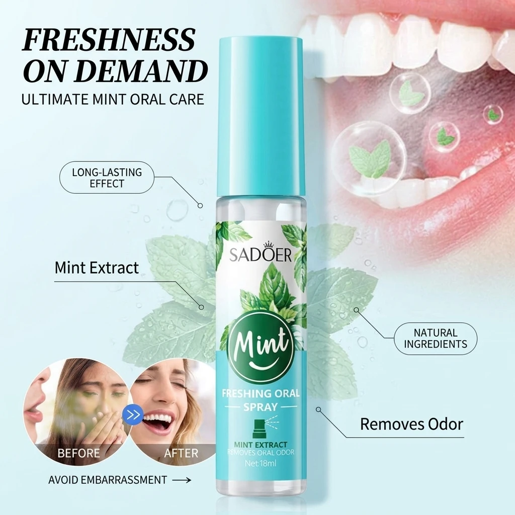 Mint & Peach Flavored Fresh Mouth Spray Breath Refresher Eliminates Bad Breath 100ml Oral Care Spray