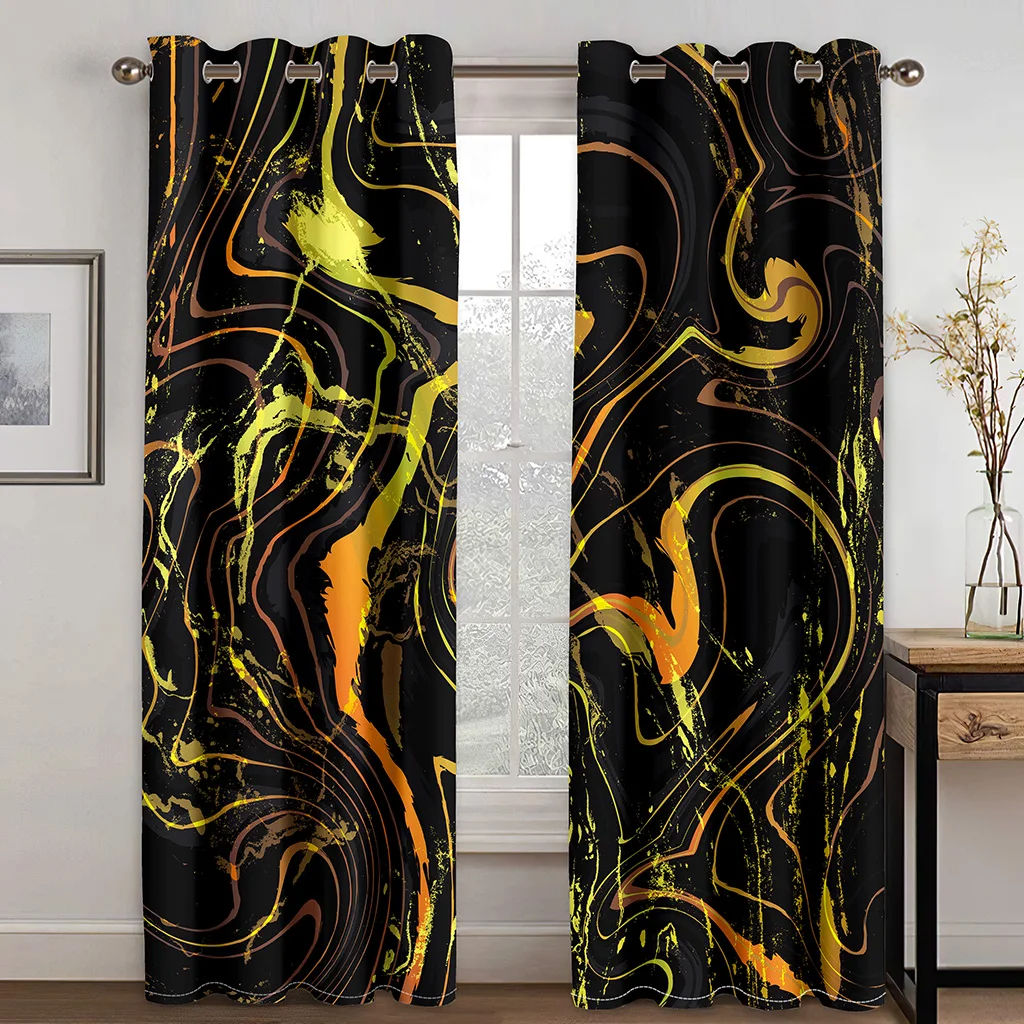 3D Blakc and Gold Curtain for Living Room, Bedroom Decor, Ultra Micro Shading, Luxury Lounge Curtains, 2 PCs