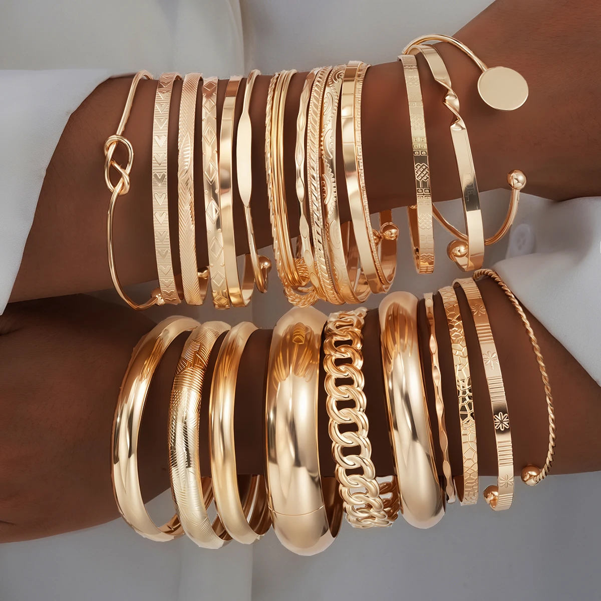 أزياء الذهب اللون الحد الأدنى هندسية السلس الإسورة مجموعة أنيقة الرجعية تصميم أساور معدنية للنساء عطلة حزب مجوهرات #1