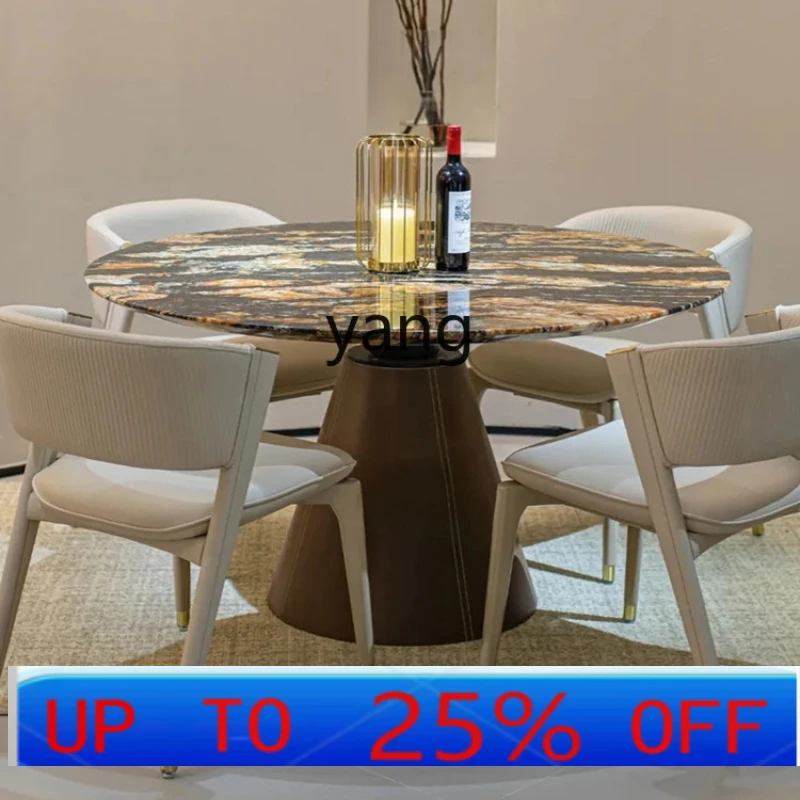 

Lmm luxury stone dining table round small apartment natural marble dining table with turntable