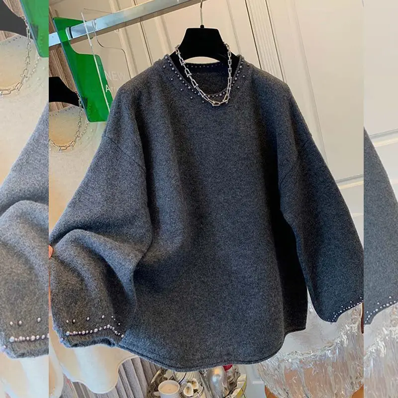 

Мягкий трикотаж, женский свободный пуловер с круглым вырезом, осень-зима, корейский стиль, нежный ленивый свитер с длинными рукавами, однотонный M43