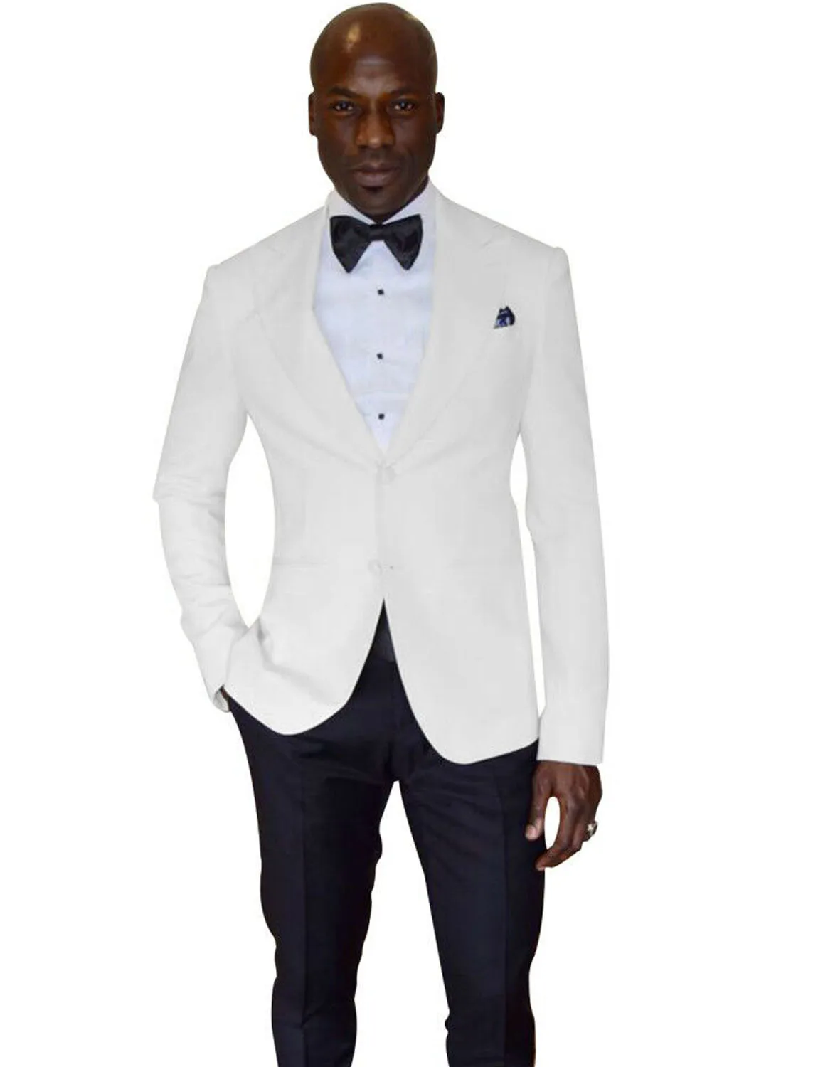 Men\'s 2 Pieces Slim Fit Wedding Formal Groom Tuxedos Two Buttons White Jacket Black Trousers Casual Business Men Suits Sets