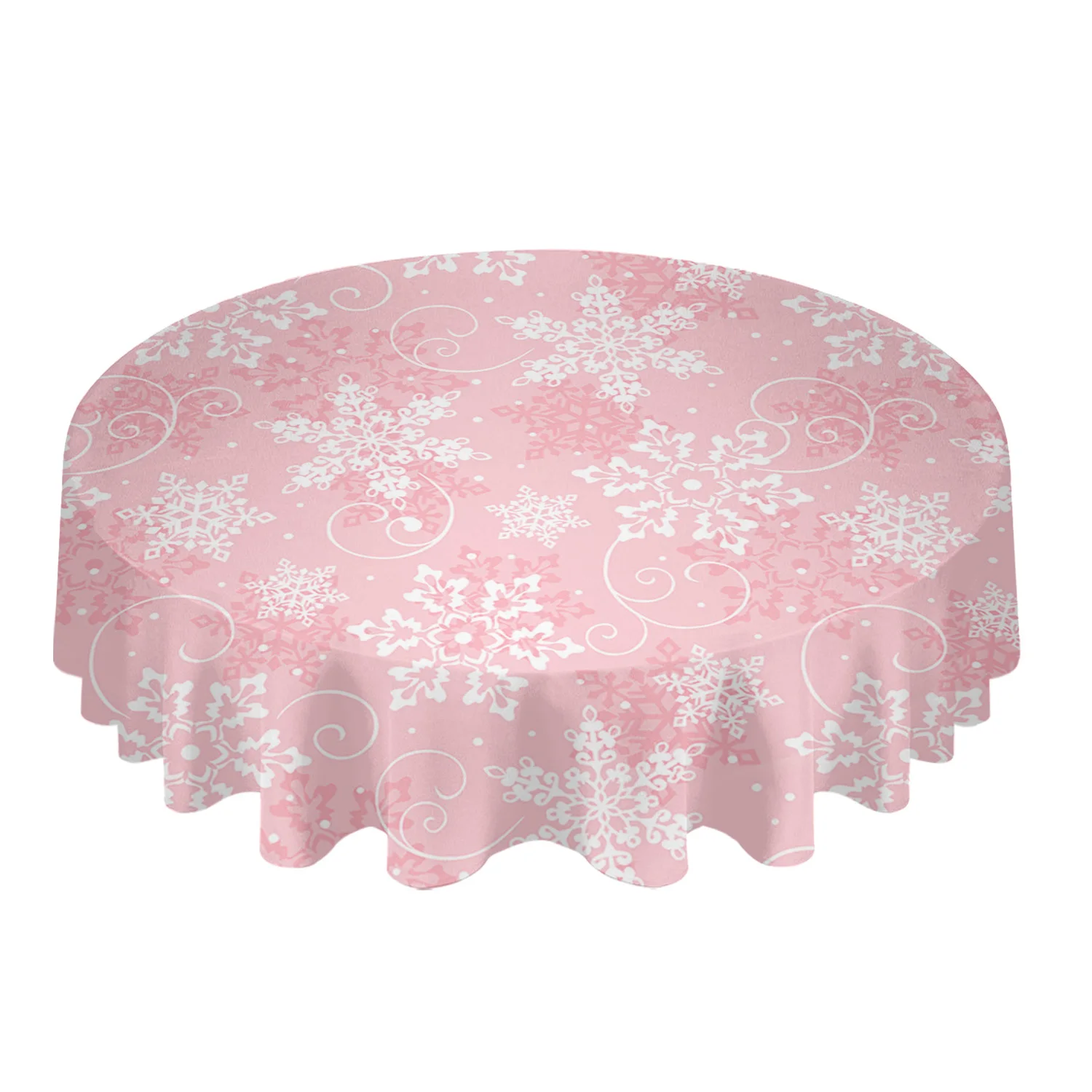 Christmas Snowflake Texture Pink Round Tablecloth Waterproof Table Cover Home Kitchen Table Cloth Dining Table Decoration