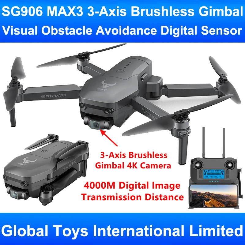

SG906 MAX3 Beast EVO RC Дрон с 3-осевым бесщеточным подвесом 4K HD EIS Камера Визуальное предотвращение препятствий Цифровой датчик 4 км VS F22S