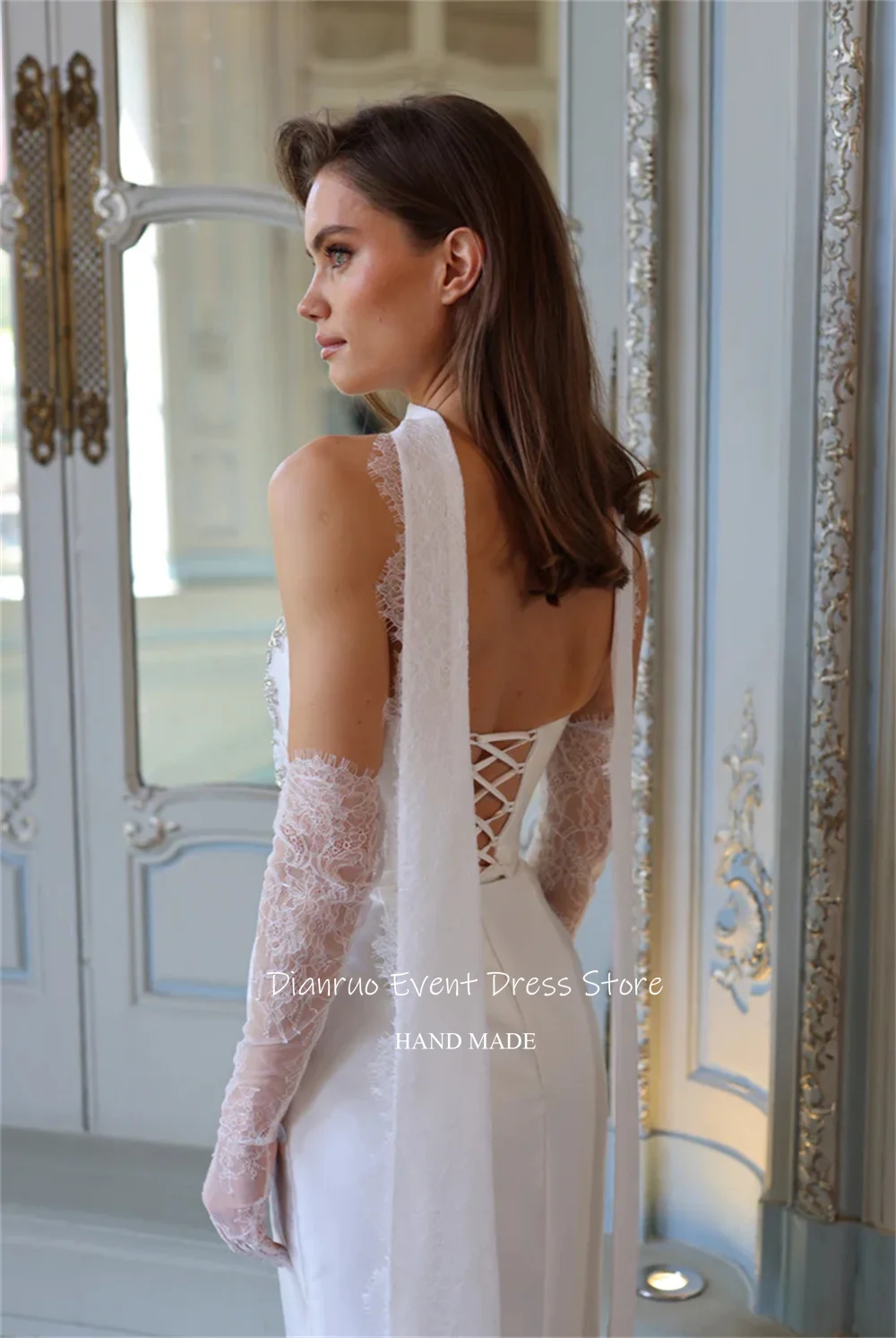 Dianruo sirène chérie robes De Mariée longue gracieuse Robe Novia rubans civils perles De cristal Robe De Mariée personnalisé