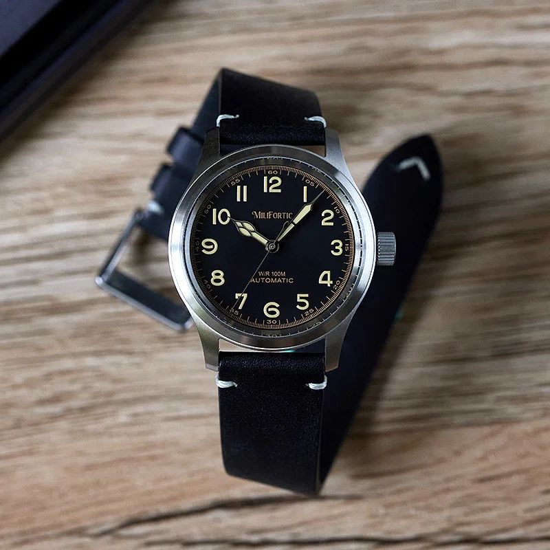 Milifortic 39 مللي متر ساعة ميدانية رجل M059 الياقوت الكريستال الفولاذ المقاوم للصدأ الكاكي ميرفي تحية NH38 ساعات المعصم الميكانيكية التلقائية #4