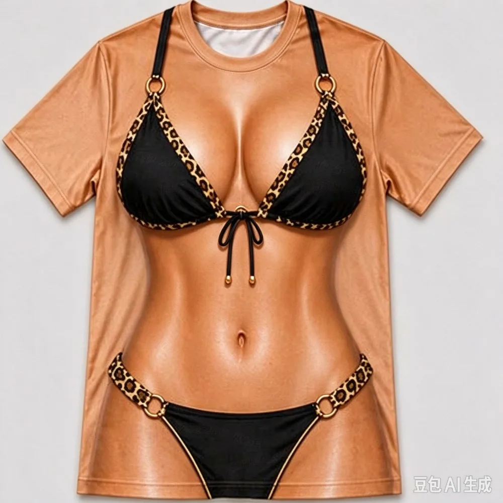 Simulation of Bikini Body Illusion Pattern 3D Print Sport Quick-dry Breath MenT-shirt Outdoor Street Casual Fashion Short-sleeve