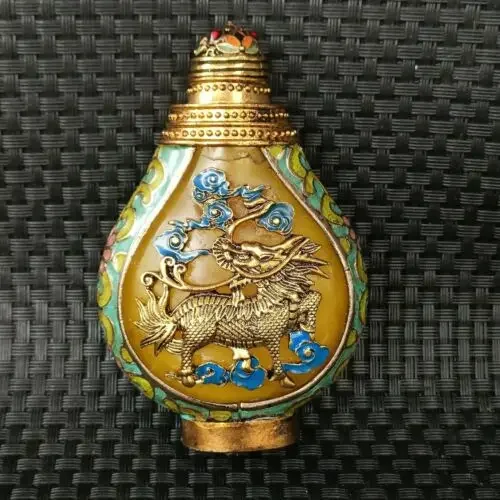 Ntique Metal Hand Set Dragon Snuff Bottle