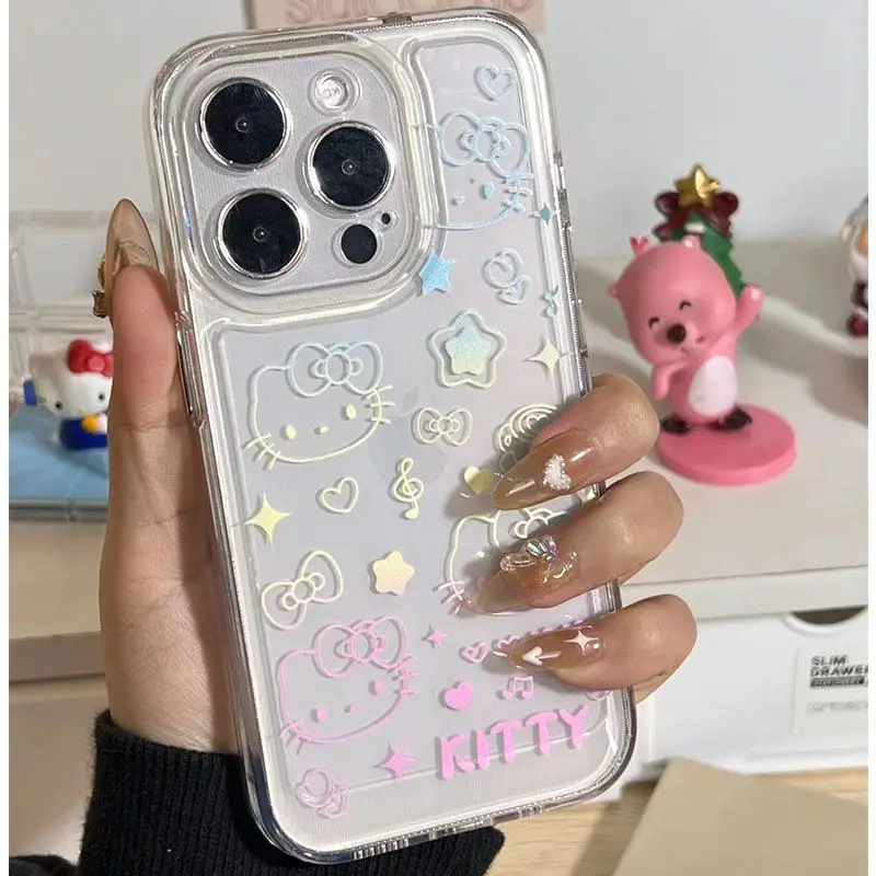 Sanrio Hello Kitty Bow Lovely Phone Case For iPhone 15 14 13 Pro Max 11 12 13 Pro X XR 7 8 Plus Transparent Soft Cute Girl Y2K