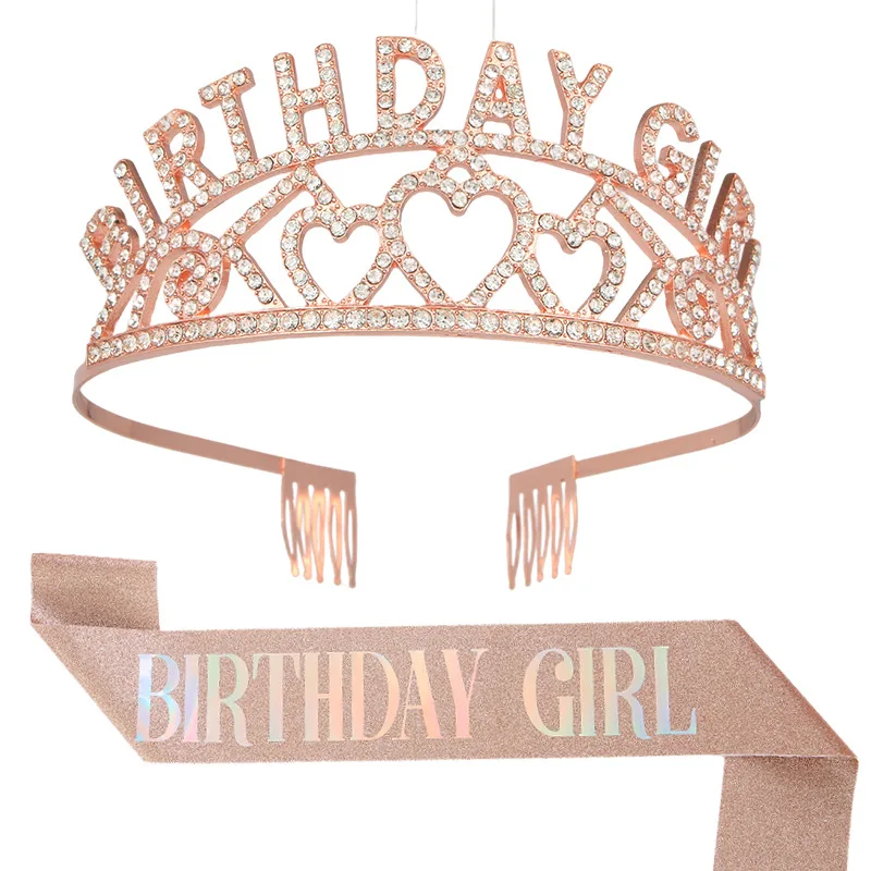 New BIRTHDAY GIRL Crown Shoulder Strap Ceremony Belt Party Headwear Hair Accessories Girls Cute Items Women 2025 Year Tiara Hoop