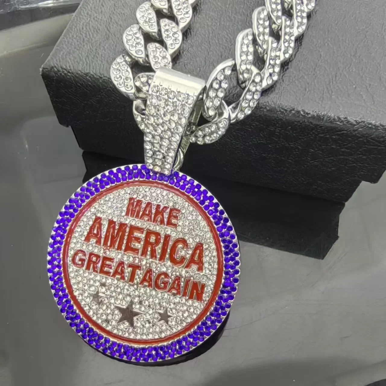 

Hip hop 15mm cuban chain with full iced out letter Make America Great Again pendant necklace