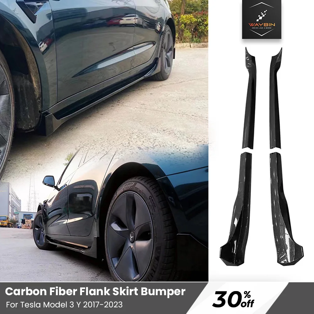 

2023 Tesla Model Y Carbon Fiber Pattern Side Skirt ABS Flank Trim Cover Modified Body Kit Protector For Model 3 Y 2017-2023