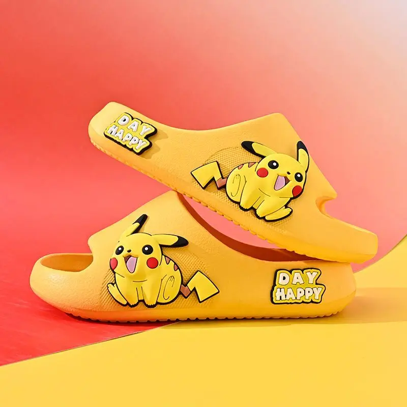 white black blue Children\'s Slippers 2024 Cartoon Pikachu Boys Baby Sandals Home Indoor Anti Slip Soft Sole plus size kids shoes