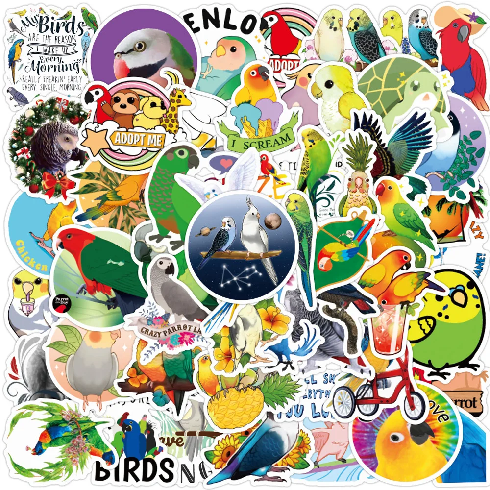 10/30/50pcs Cute Parrot Bird Cartoon Stickers Decal Graffiti Phone Notebook Guitar Water Bottle PVC Classic Toy Sticker for Kids