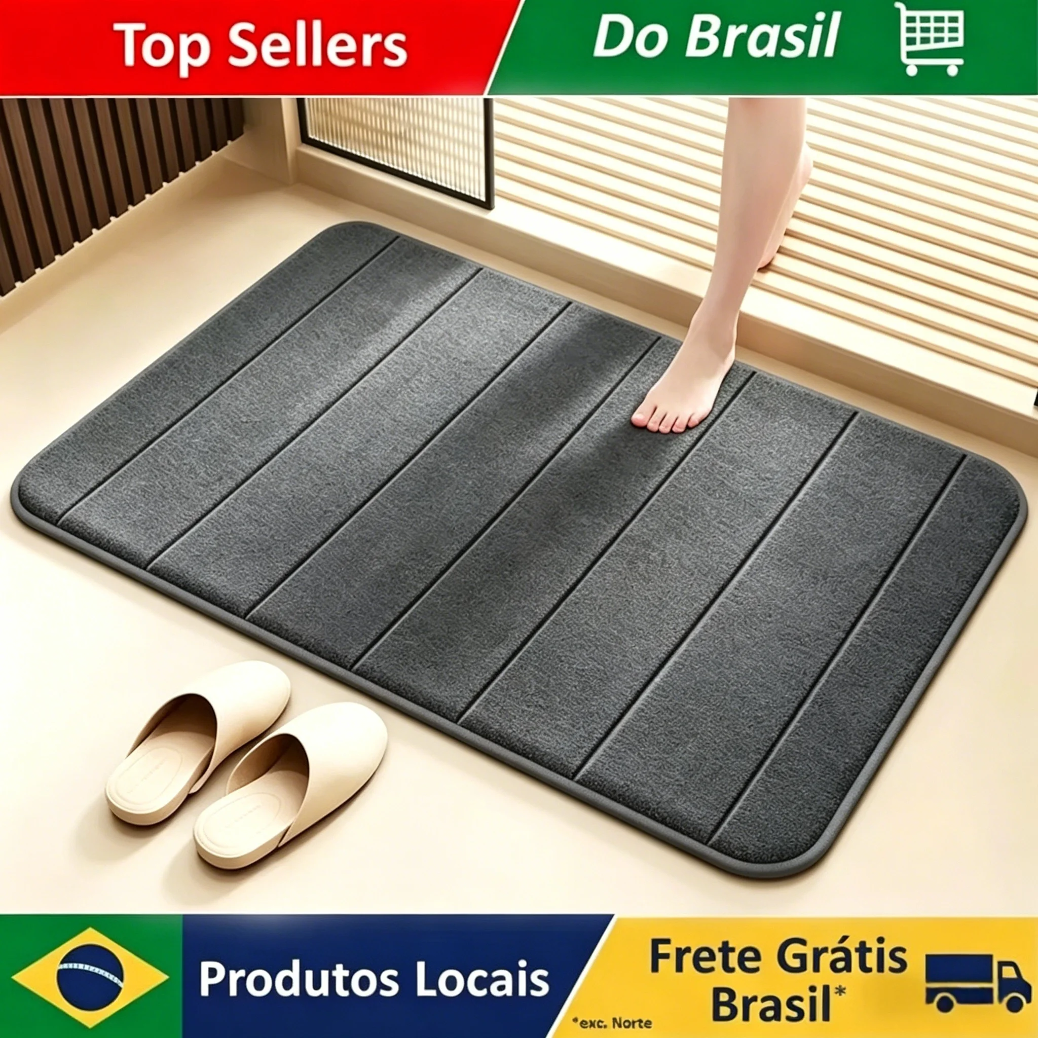 Tapete de Banho Antiderrapante de Espuma Viscoelástica Super Absorvente, Macio e Confortável, Durável para Uso Diário em Casa